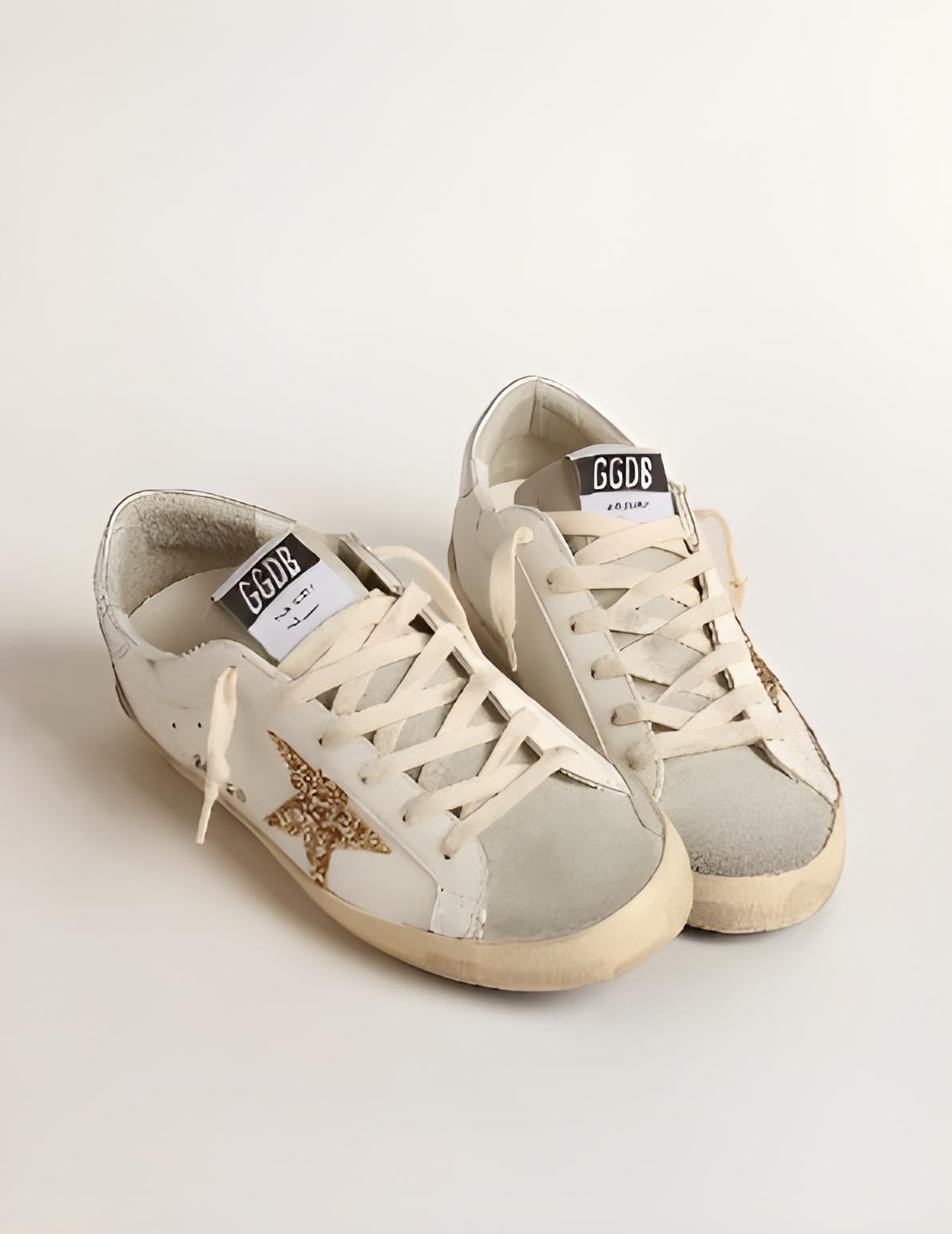 Golden Goose Super-Star White Ice Gray Gold Glitter