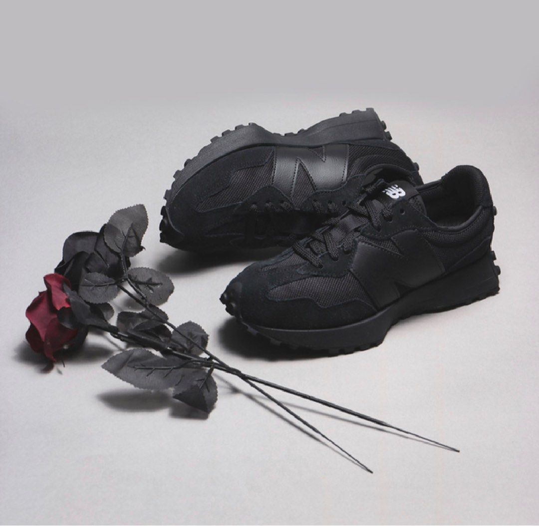 New Balance 327 Black White Tongue Logo