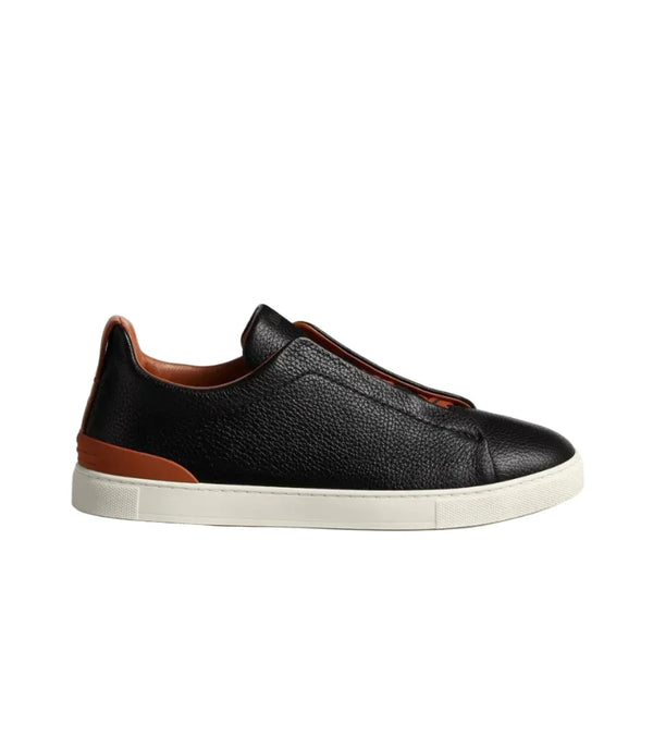 Zegna Triple Stitch Genuine Leather Sneakers Black