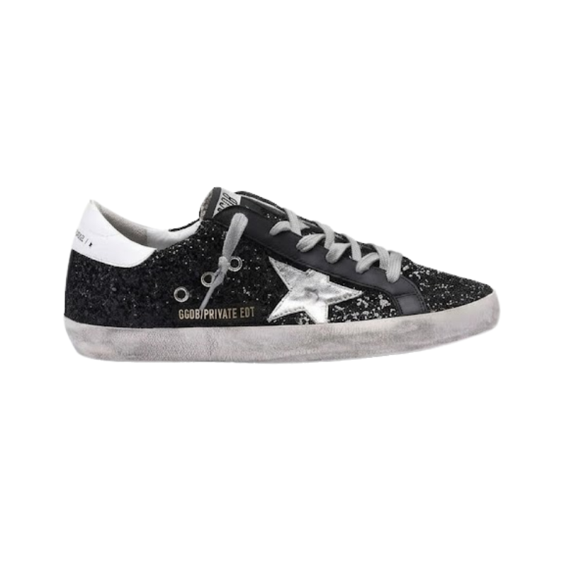 Golden Goose Super-Star Black glitter silver leather star