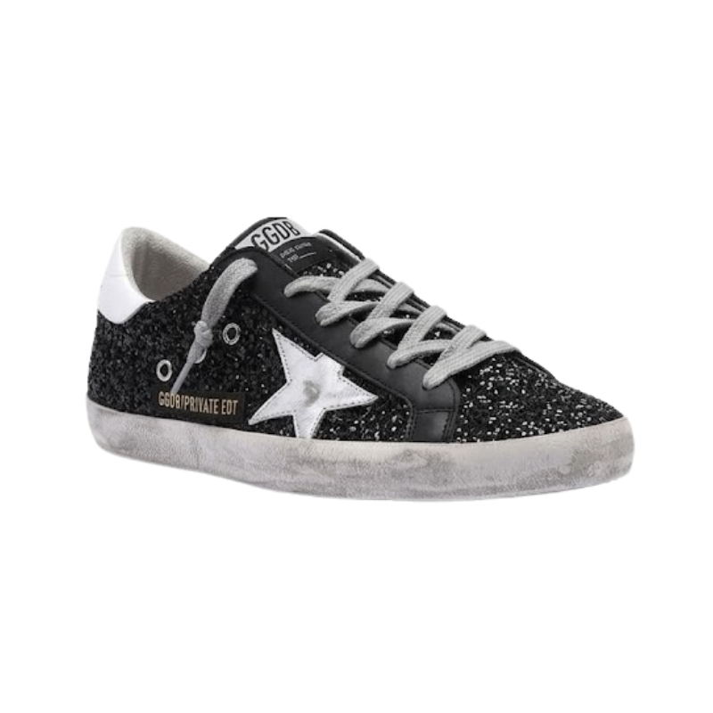 Golden Goose Super-Star Black glitter silver leather star