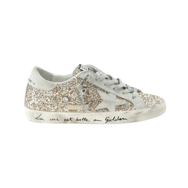 Golden Goose Super-Star White Star Gold Glitter