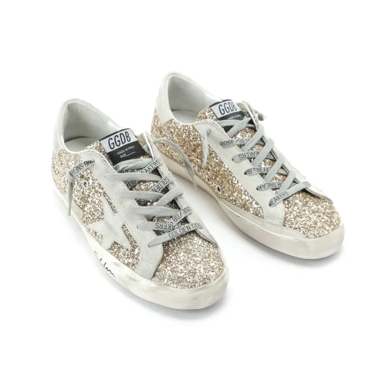 Golden Goose Super-Star White Star Gold Glitter