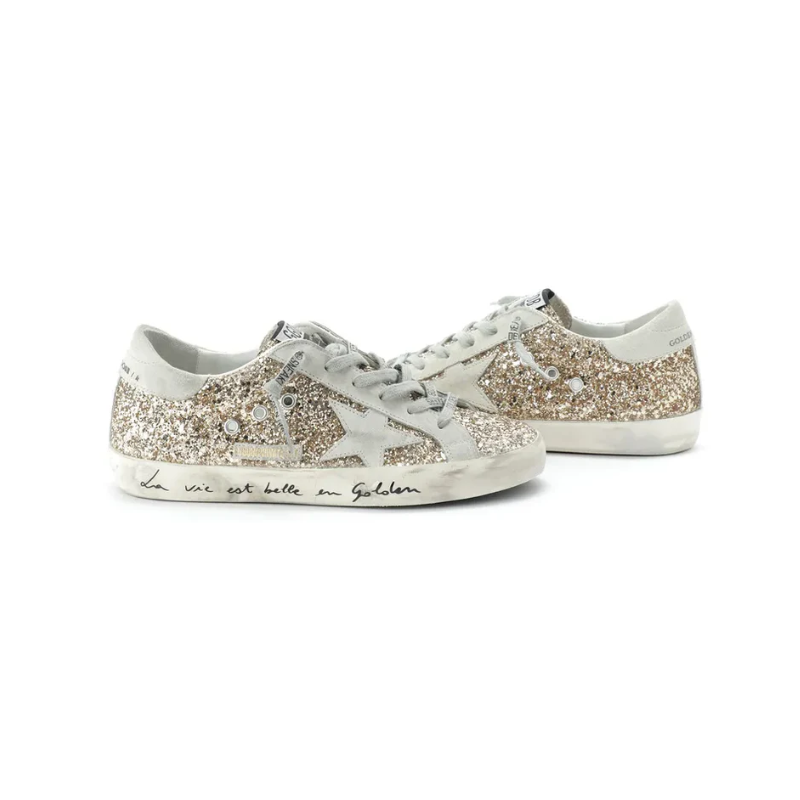 Golden Goose Super-Star White Star Gold Glitter