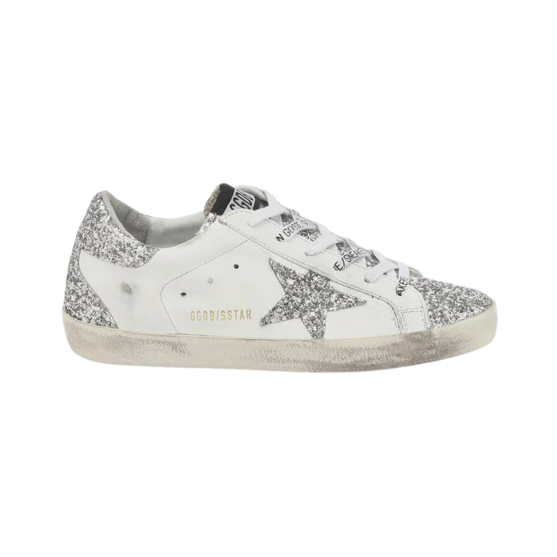 Golden Goose Women's Super-Star White leather and silver glitter