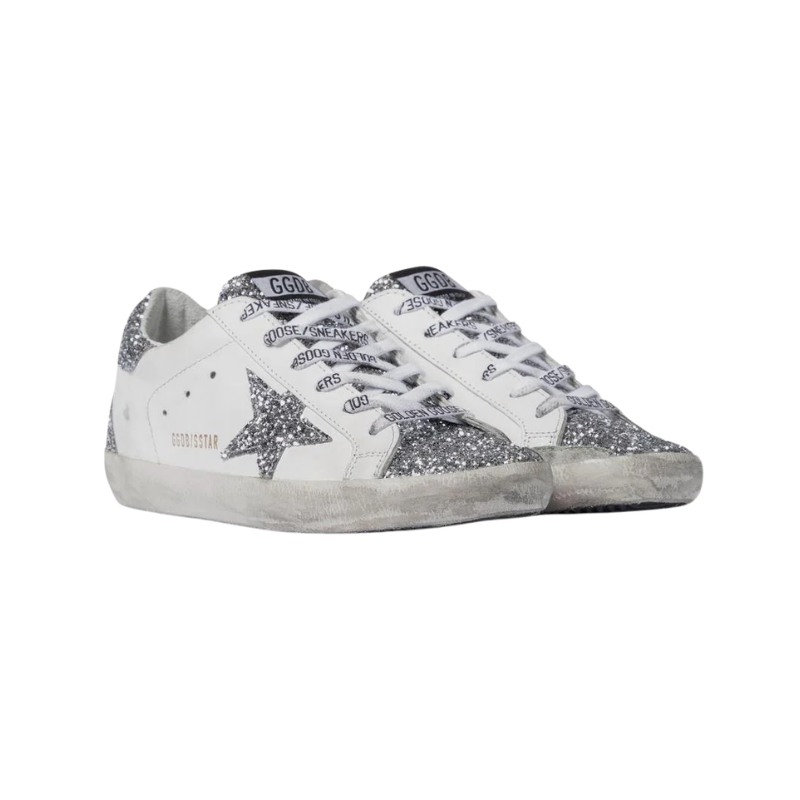 Golden Goose Women's Super-Star White leather and silver glitter