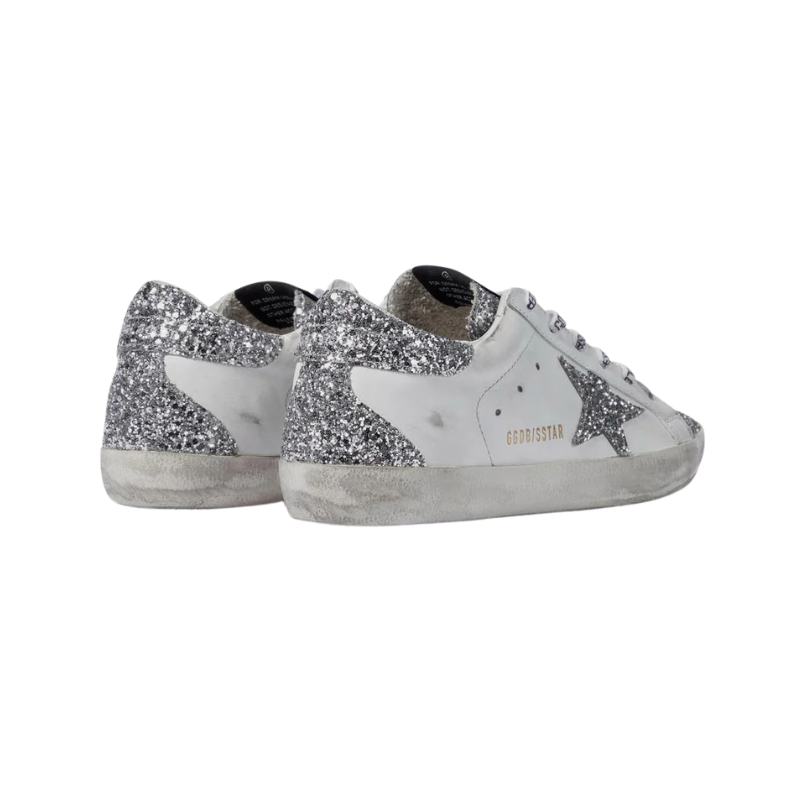 Golden Goose Women's Super-Star White leather and silver glitter