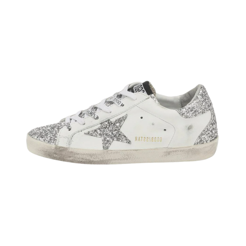 Golden Goose Women's Super-Star White leather and silver glitter