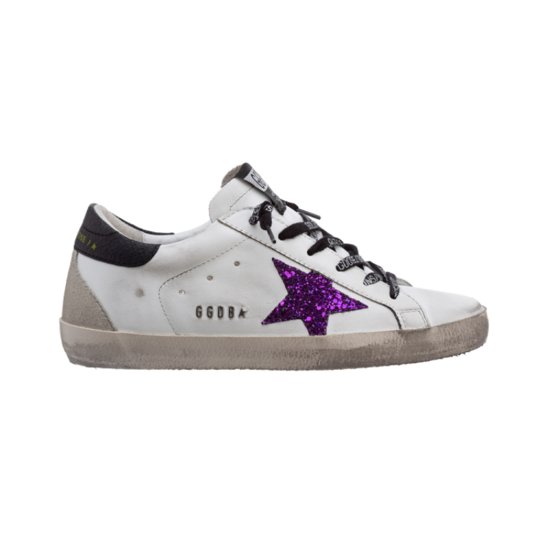 Golden Goose Women's Superstar White and purple glitter star