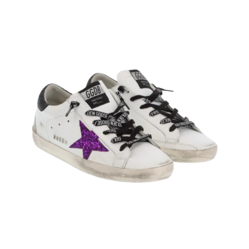 Golden Goose Women's Superstar White and purple glitter star