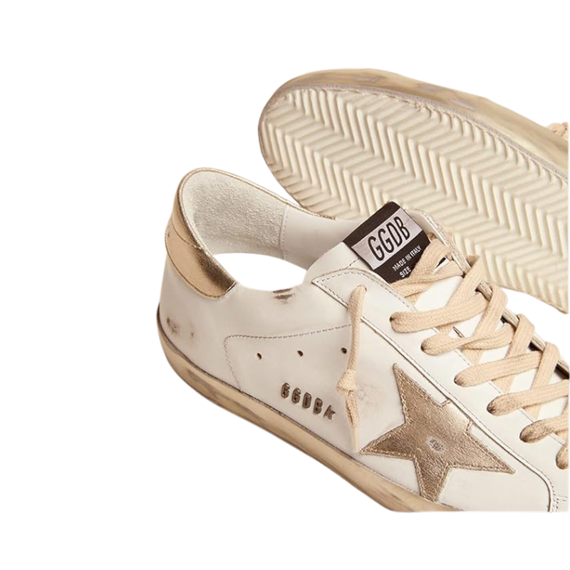 Golden Goose Super-Star White leather and distressed gold-tone star
