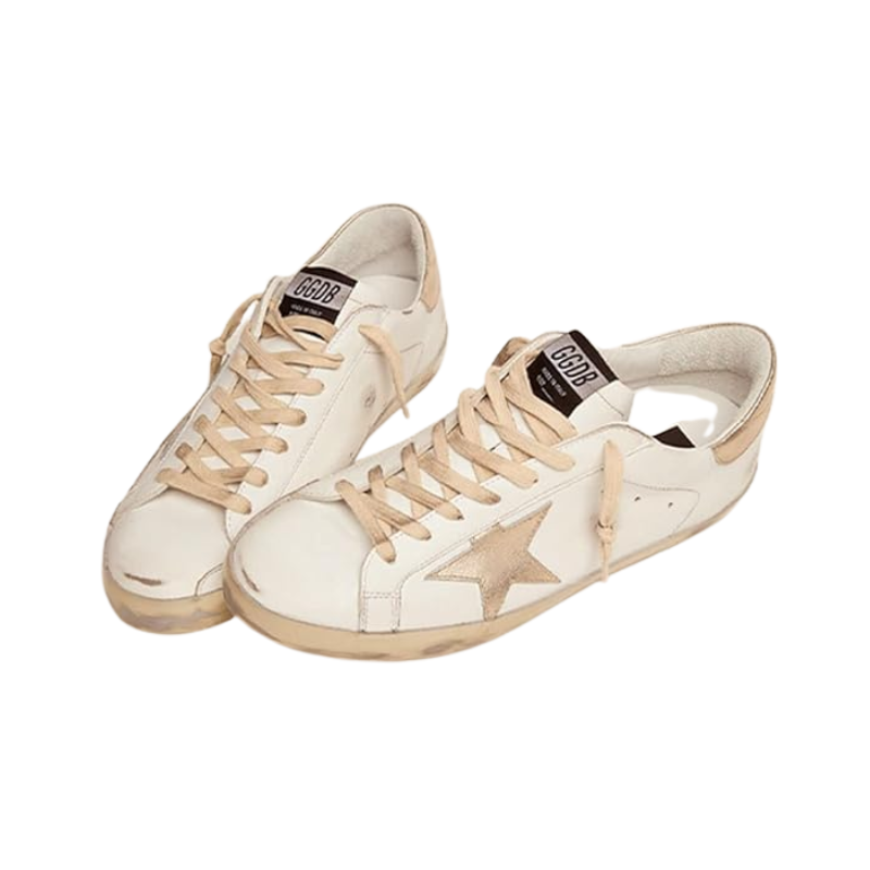 Golden Goose Super-Star White leather and distressed gold-tone star