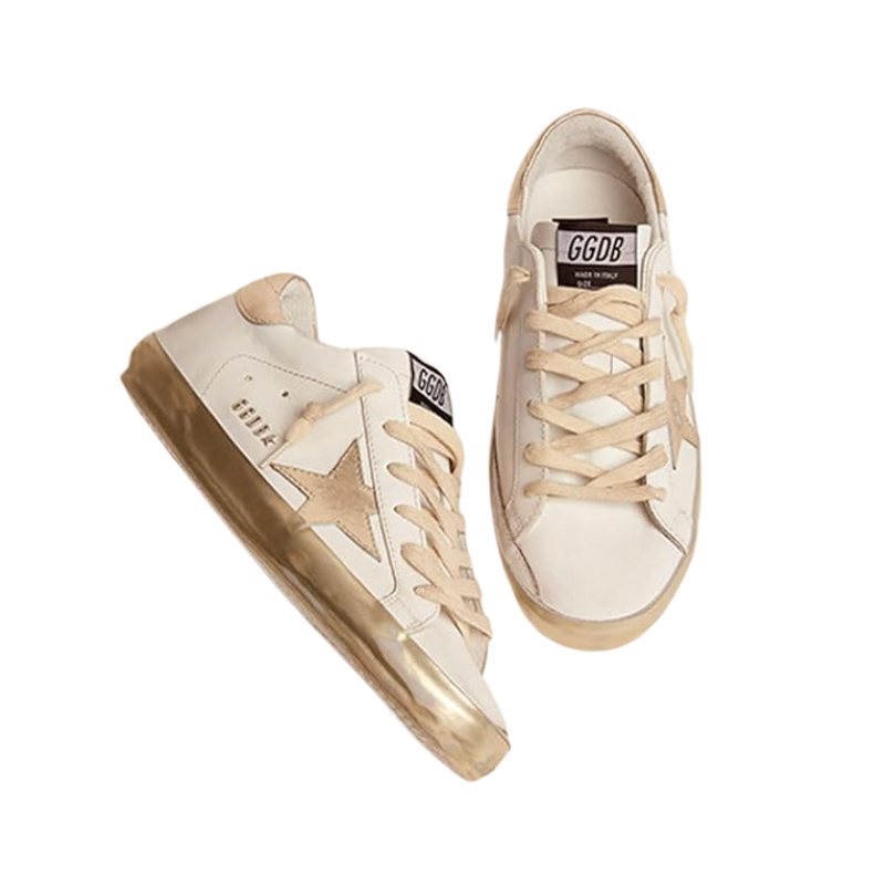 Golden Goose Super-Star White leather and distressed gold-tone star