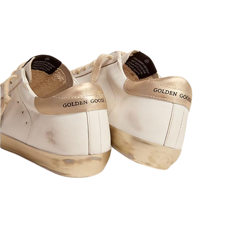 Golden Goose Super-Star White leather and distressed gold-tone star