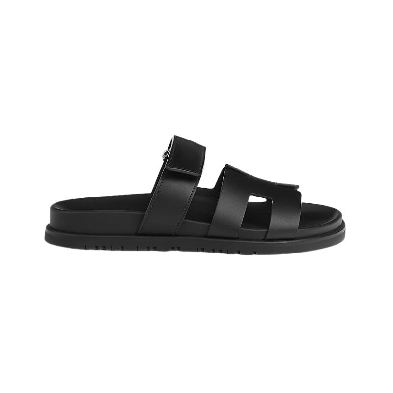 Hermes Chypre Sandal Noir Black Calfskin Leather