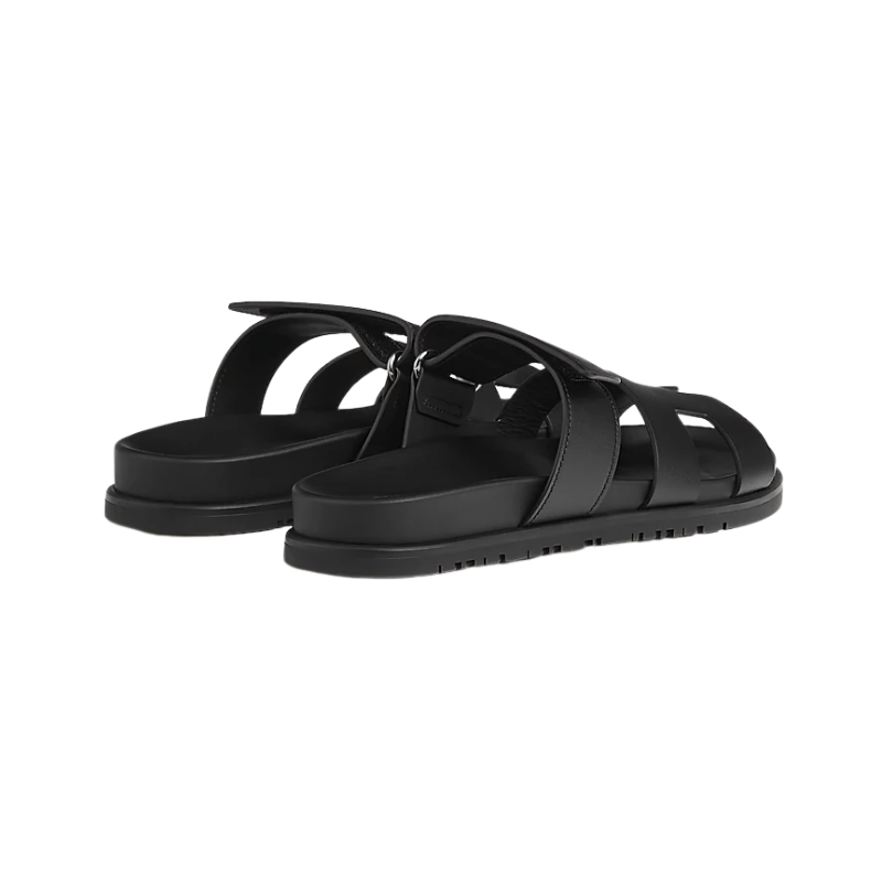 Hermes Chypre Sandal Noir Black Calfskin Leather