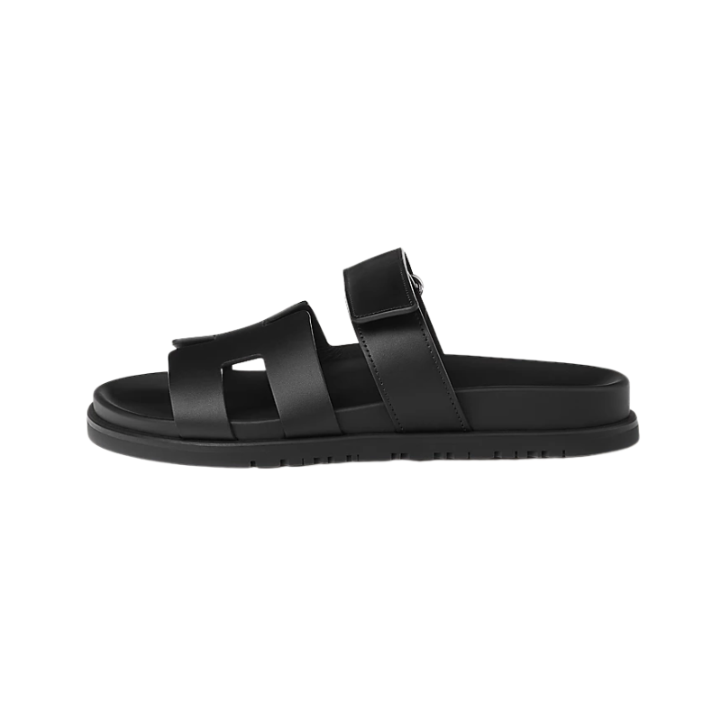 Hermes Chypre Sandal Noir Black Calfskin Leather
