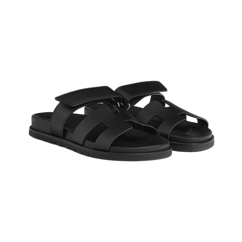 Hermes Chypre Sandal Noir Black Calfskin Leather