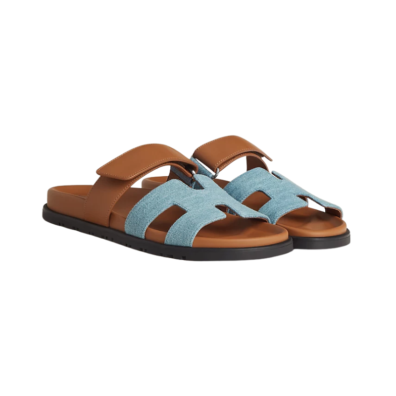 Hermes Chypre Sandals Bleu Clair / Naturel