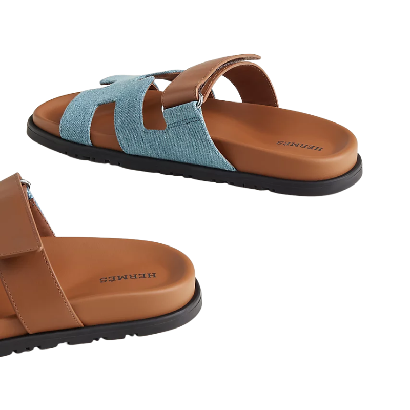 Hermes Chypre Sandals Bleu Clair / Naturel