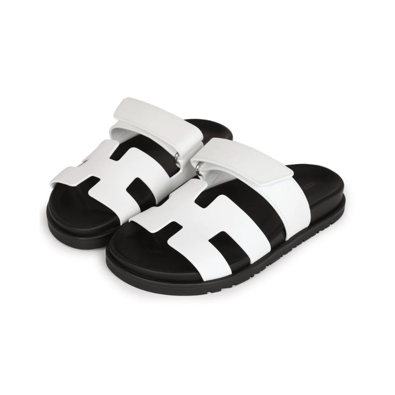 Hermes Chypre sandals featuring White black calfskin