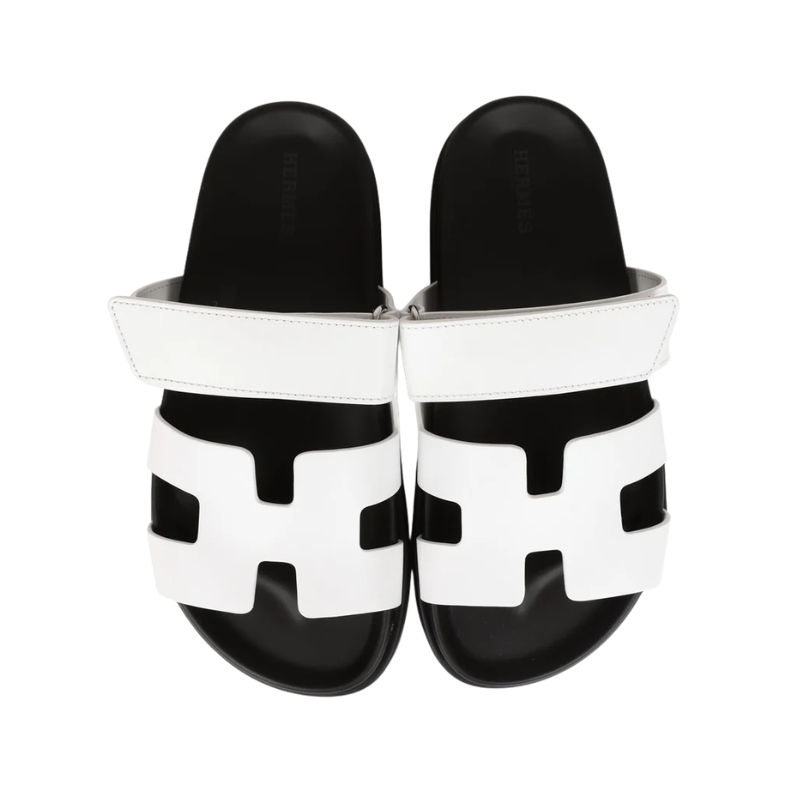 Hermes Chypre sandals featuring White black calfskin