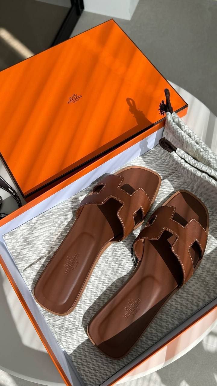 Hermes Brown Leather Oran Sandals