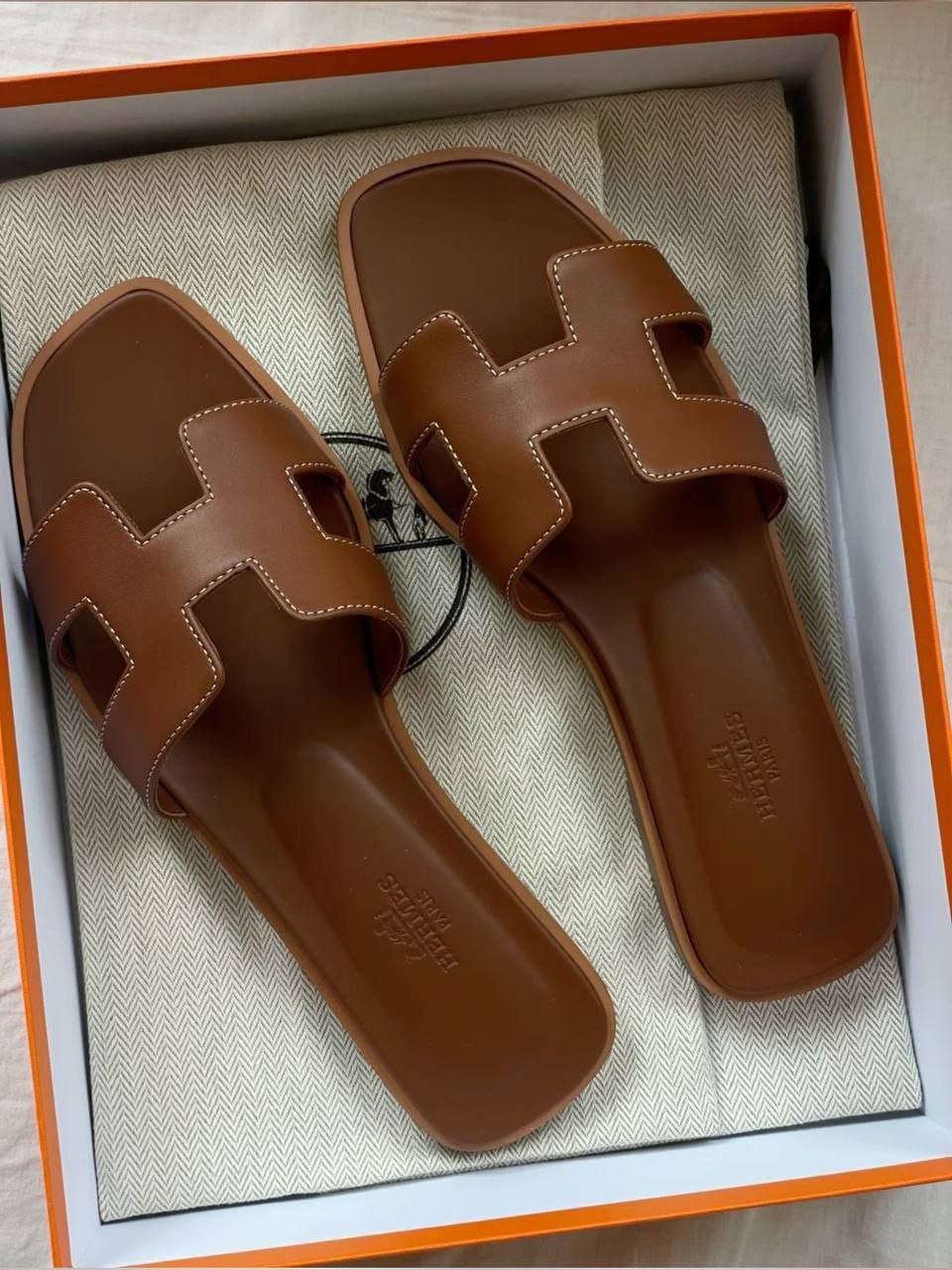 Hermes Brown Leather Oran Sandals