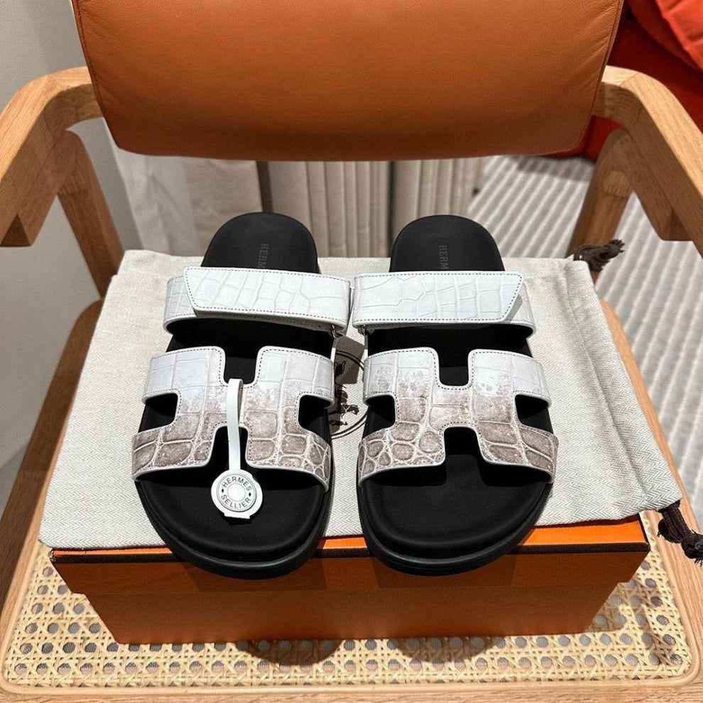 Hermes Himalaya Crocodile Chypre Slingback Flat Sandals
