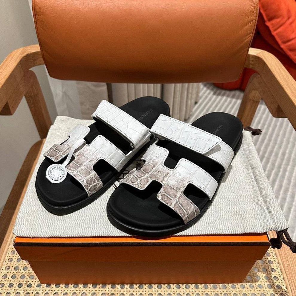 Hermes Himalaya Crocodile Chypre Slingback Flat Sandals