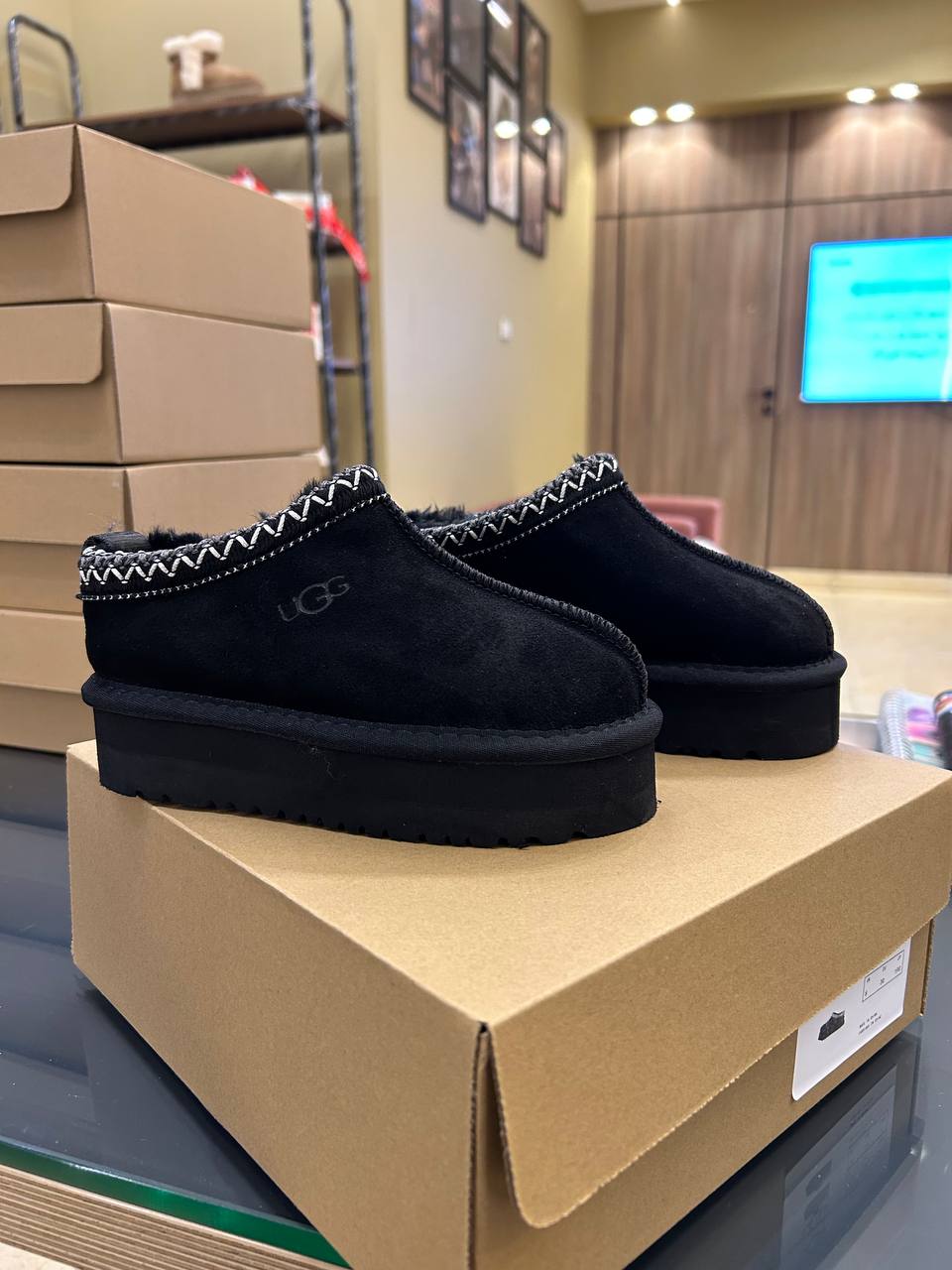 UGG Tazz platform slipper in black suede