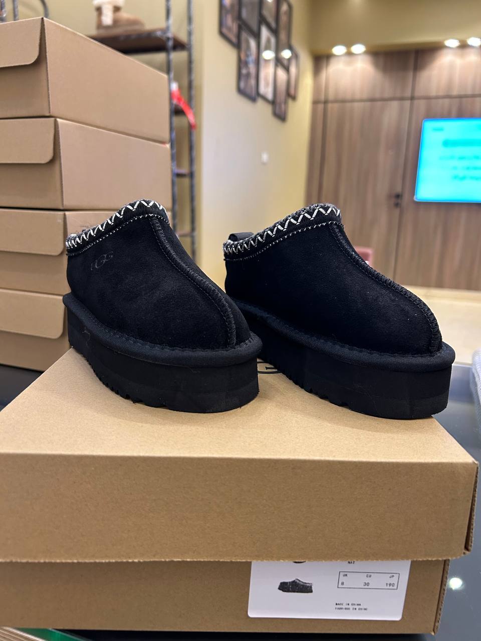UGG Tazz platform slipper in black suede