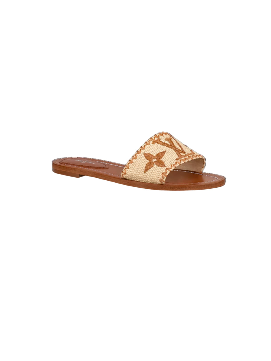 Single sandal with woven design on a white background