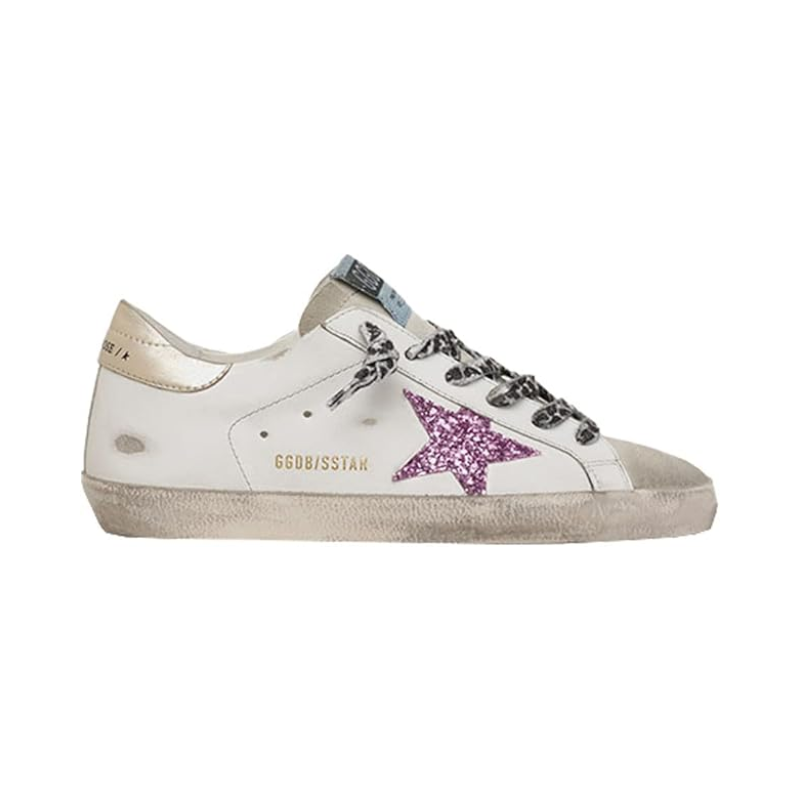 Golden Goose Super-Star leather Pink Glitter star and leopard-print laces