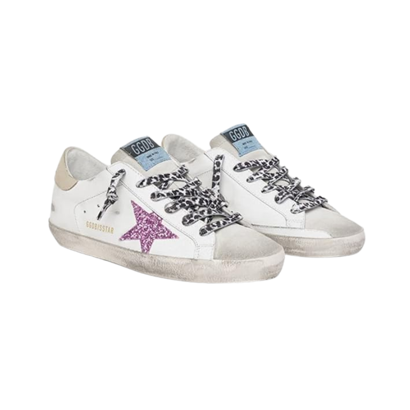 Golden Goose Super-Star leather Pink Glitter star and leopard-print laces