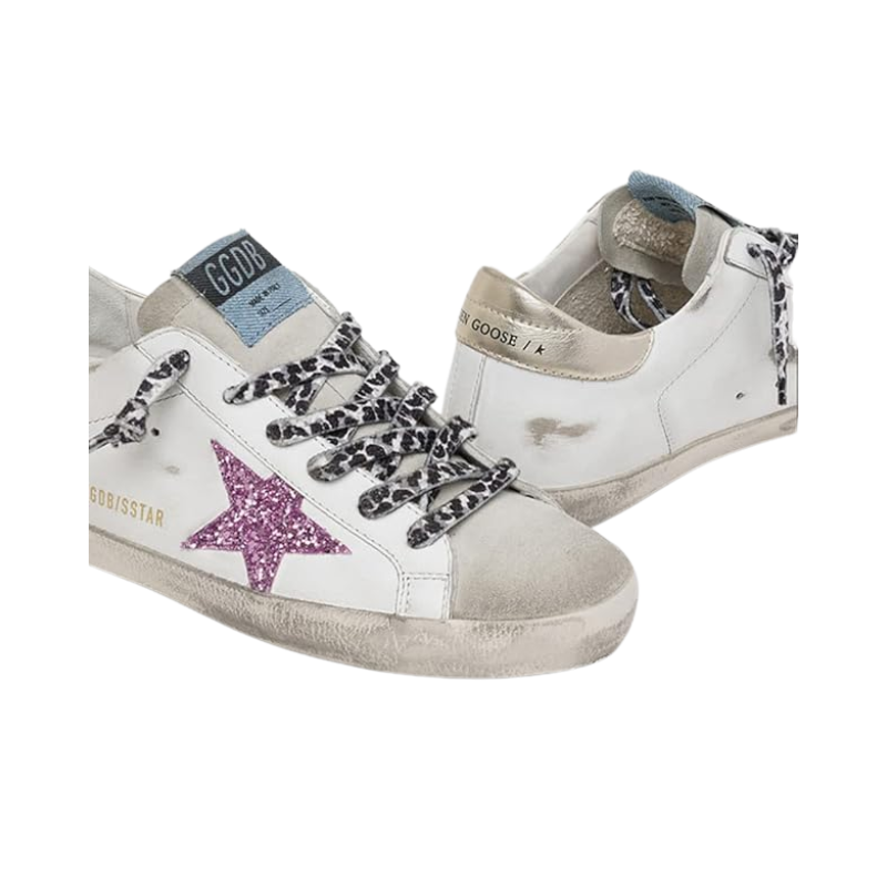 Golden Goose Super-Star leather Pink Glitter star and leopard-print laces