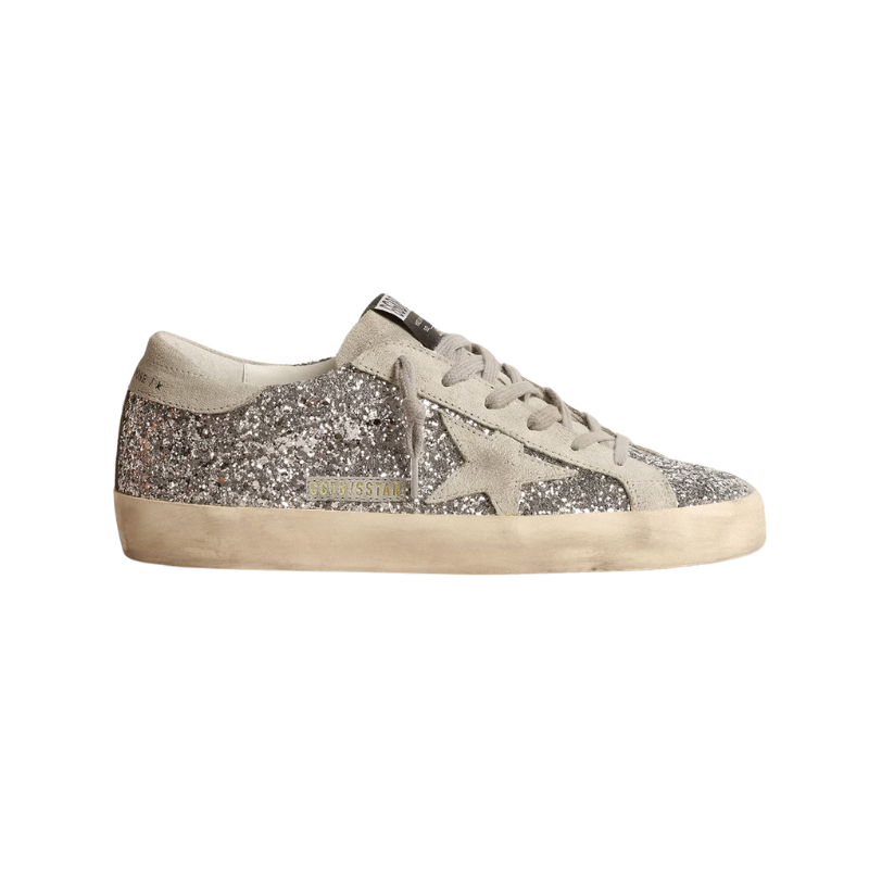 olden Goose Super-Star silver glitter ice-gray suede star