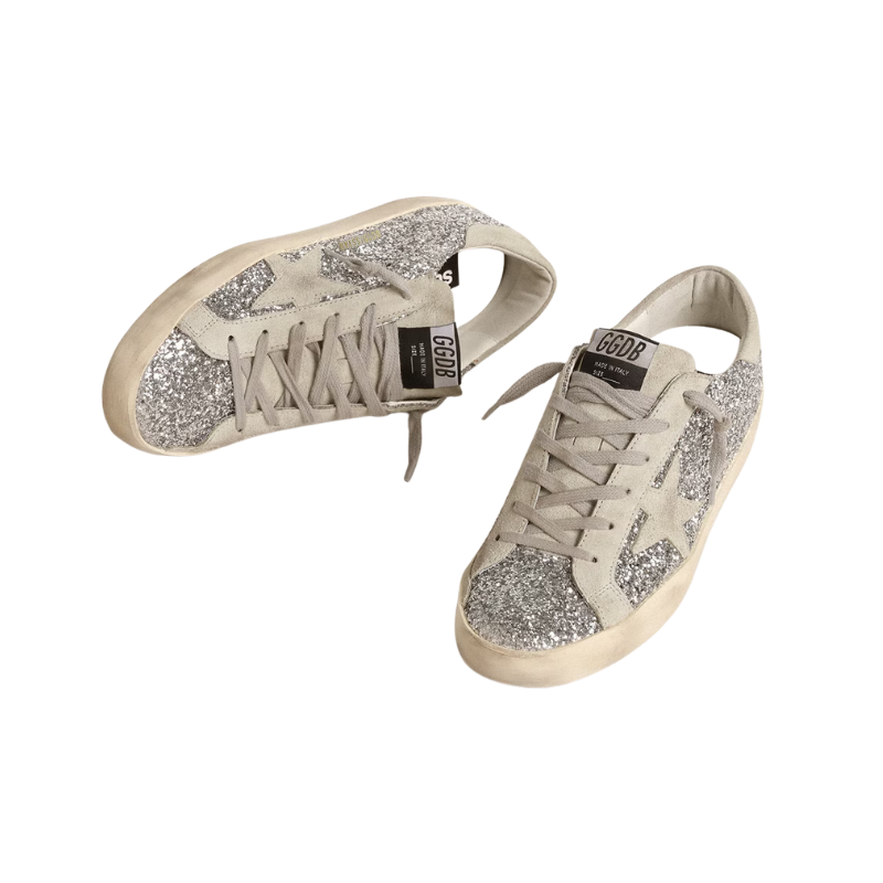 olden Goose Super-Star silver glitter ice-gray suede star