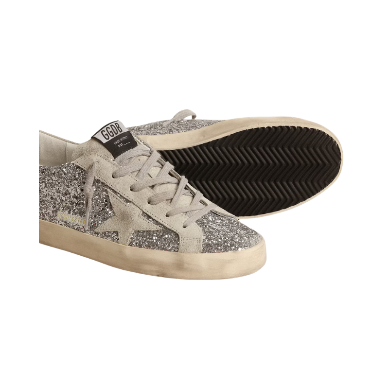 olden Goose Super-Star silver glitter ice-gray suede star
