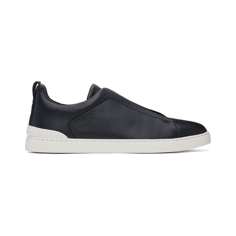 Zegna Navy Blue Deerskin Triple Stitch