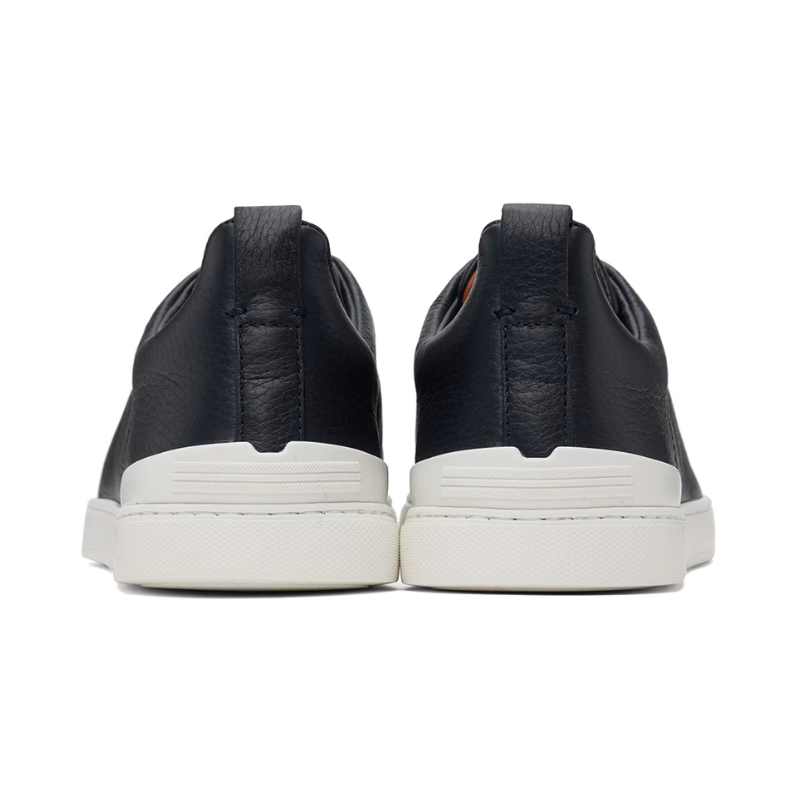 Zegna Navy Blue Deerskin Triple Stitch