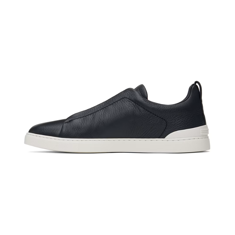 Zegna Navy Blue Deerskin Triple Stitch