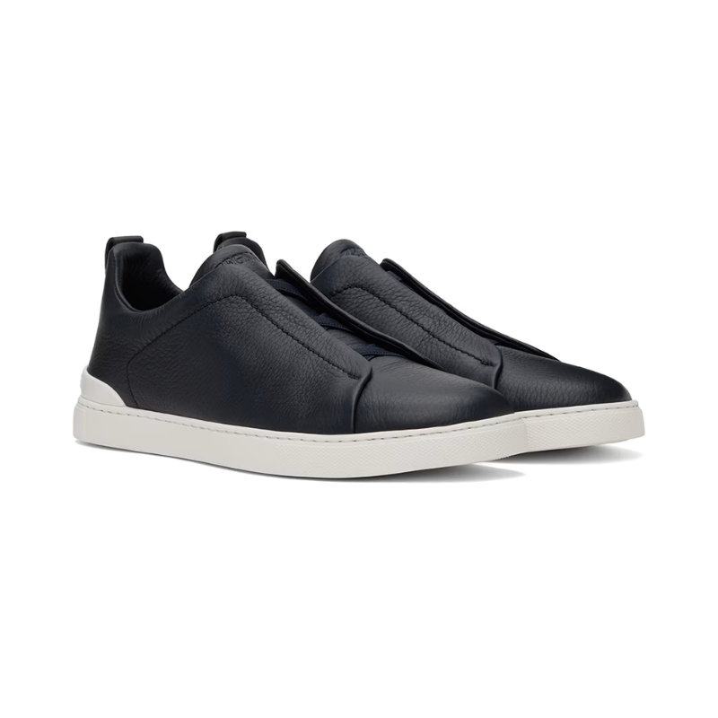 Zegna Navy Blue Deerskin Triple Stitch