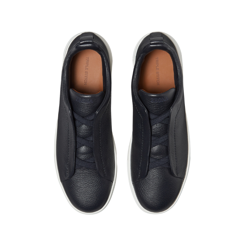 Zegna Navy Blue Deerskin Triple Stitch