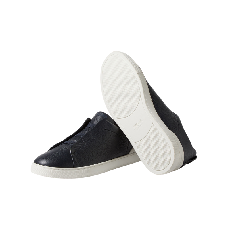 Zegna Navy Blue Deerskin Triple Stitch