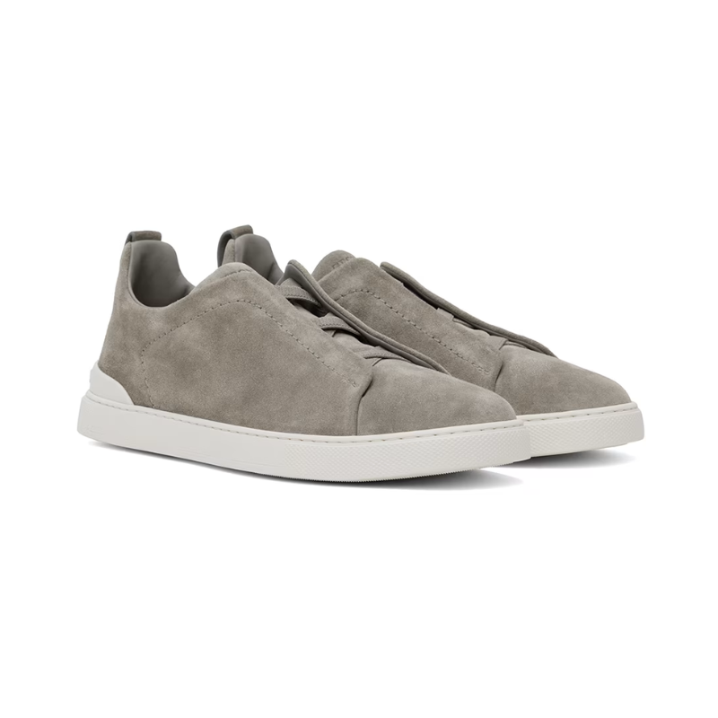 Zegna Grey Mélange Suede Triple Stitch™ Sneakers Gray