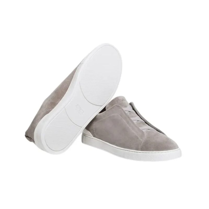 Zegna Grey Mélange Suede Triple Stitch™ Sneakers Gray