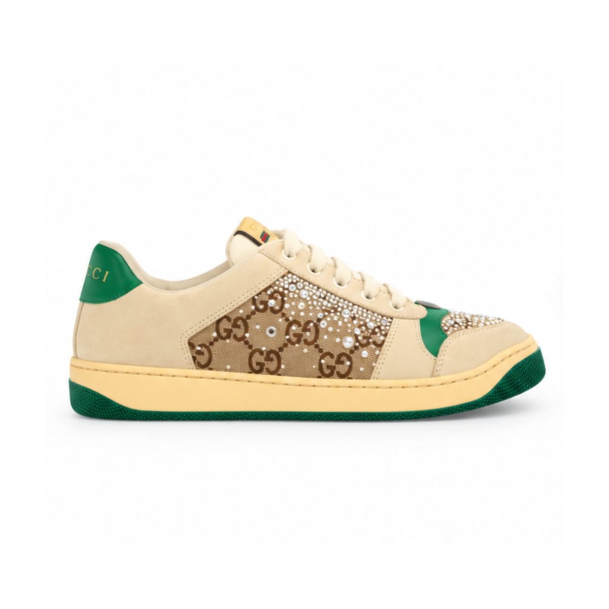 Gucci Screener Embellished Sneakers – Beige/Brown/Green