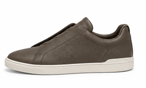 ZEGNA Triple Stitch SECONDskin Leather Sneakers – Dark Taupe