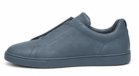 ZEGNA Triple Stitch SECONDskin Leather Sneakers – Blue Grey